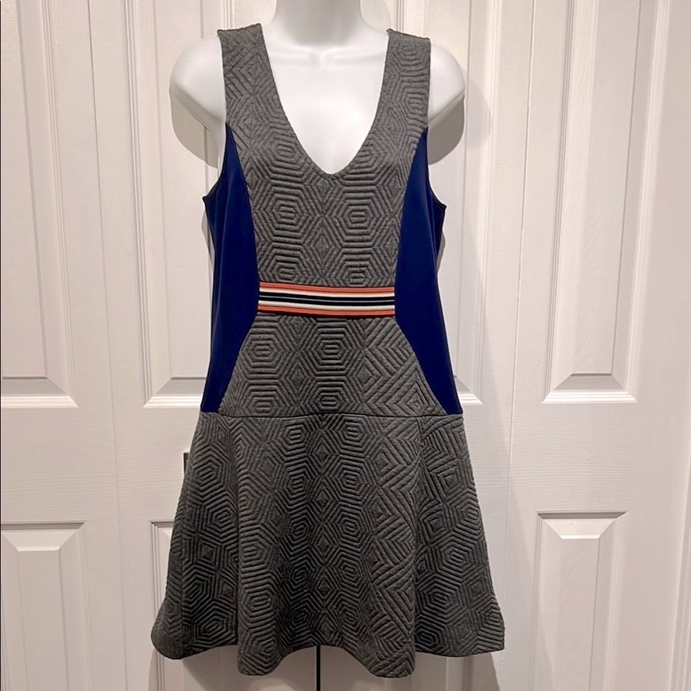 Anthropologie Maeve Ludlow Grey/Blue Fit and Flare Dress Size‎ S